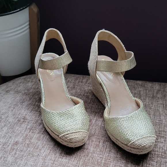 Ralph Lauren Shoes - Ralph Lauren Gold Wedge Sandals